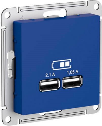 Розетка USB тип A+A без рамки Systeme Electric AtlasDesign 2-м. 2100мА аквамарин картинка